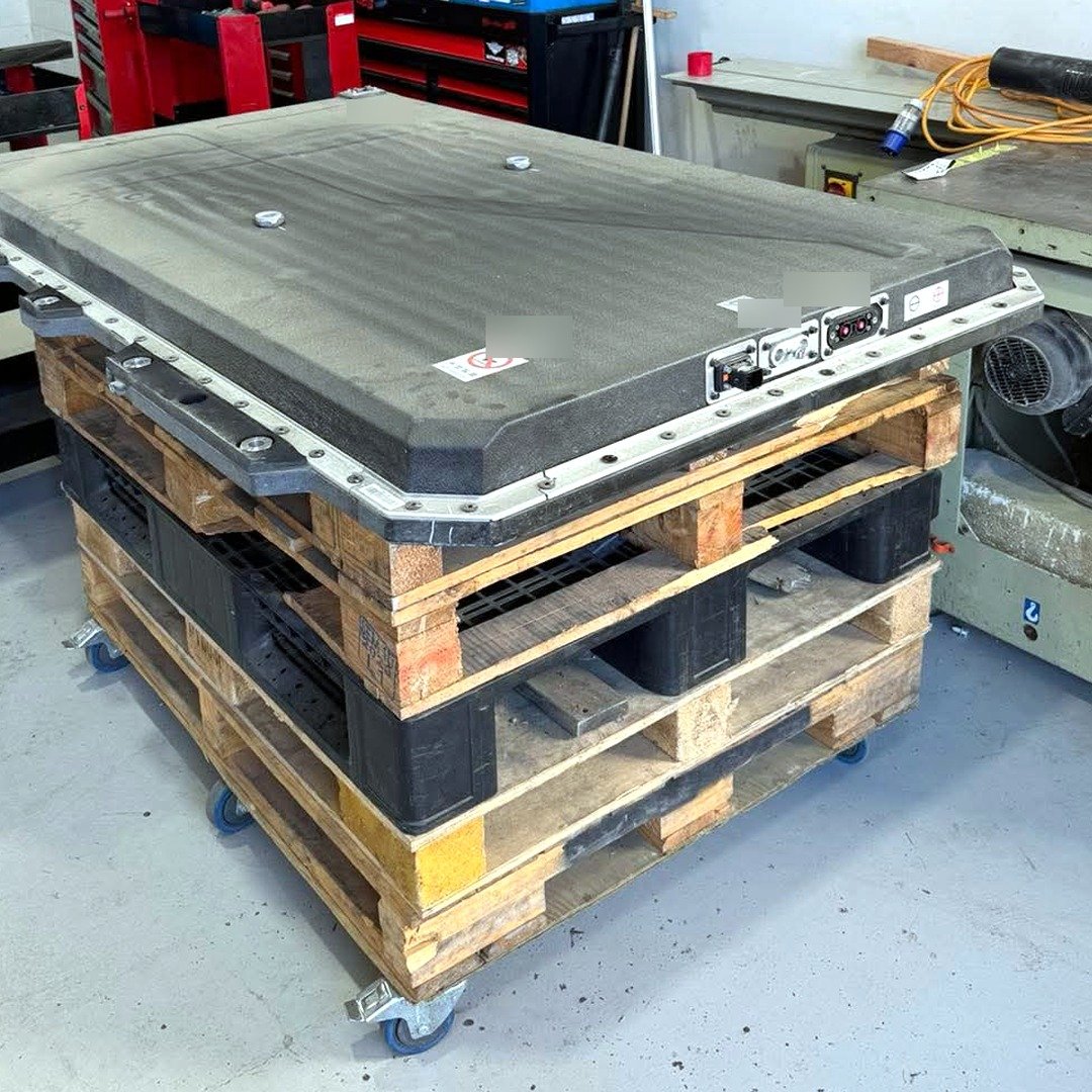 BYD Atto 3 LFP Blade battery pack on pallets in the Drive EV workshop in Taupō